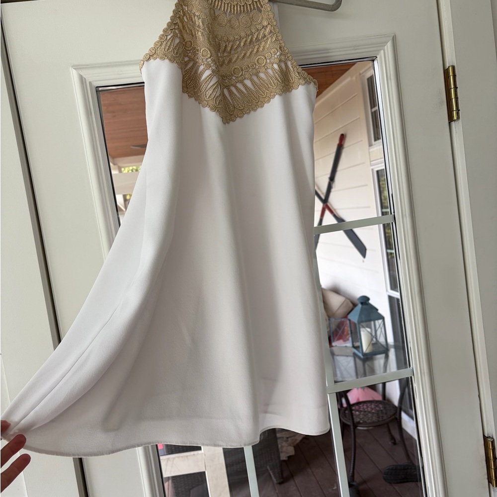Lilly Pulitzer White Dress with Gold Crochet Yoke